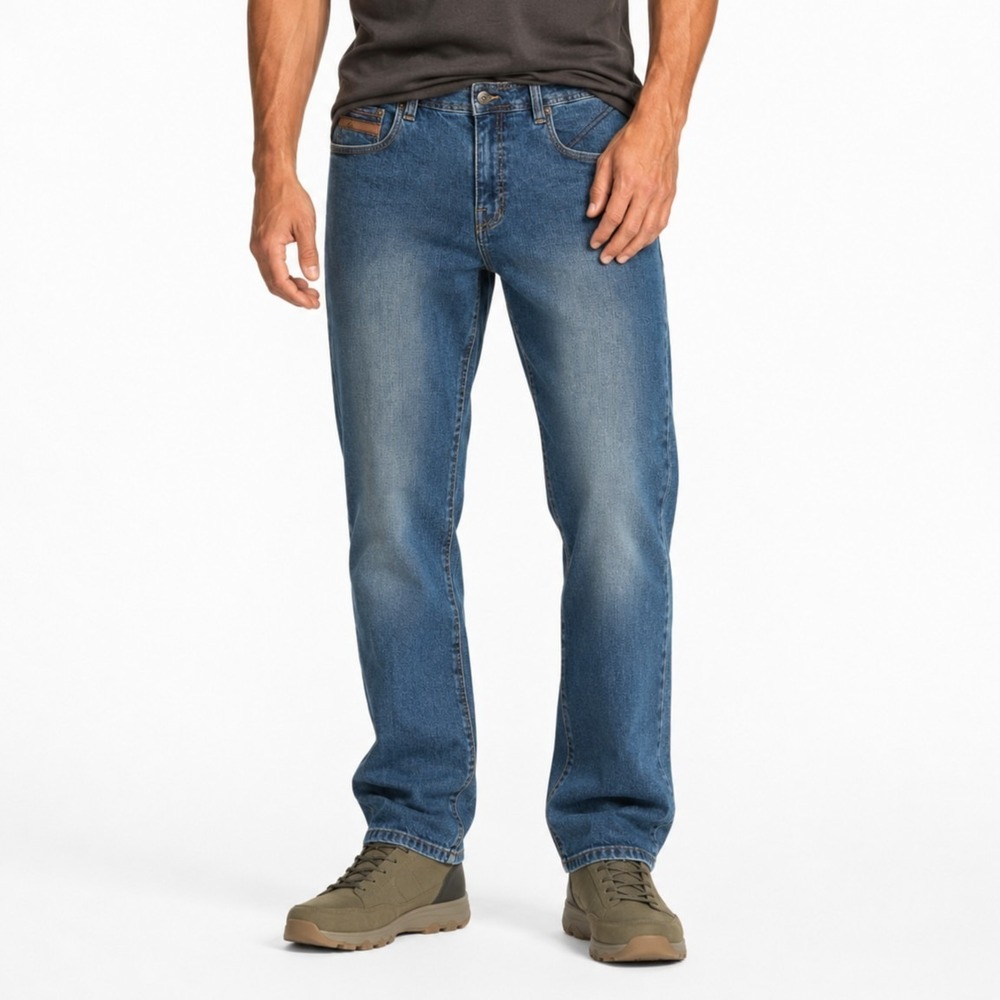prAna Axiom Jeans Men 34 x 30 Blue Stone Wash Stretchy Gusseted Organic Cotton